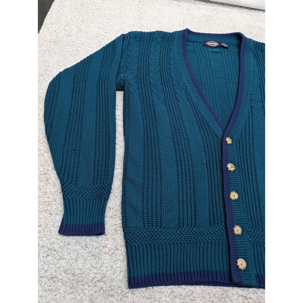 Towncraft Cardigan Sweater Knit Teal‎ Blue MT Tall 38–40 Grandpa Core Y2K Soft - Picture 2 of 12